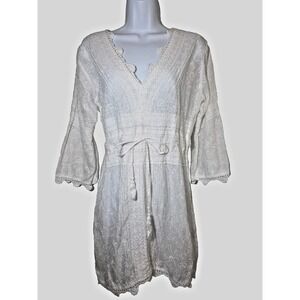 Letarte Handmade White Crochet Embroidered Cotton Luxury Lace Coverup Size S